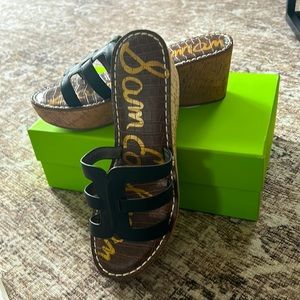 Sam Edelman Rolita NWT Black Leather Slip On Wedge Sandal Size 10M